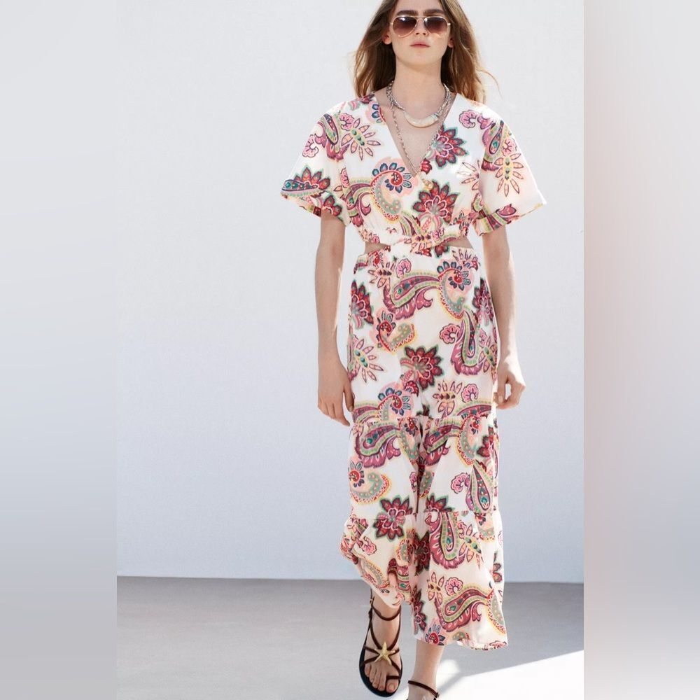 ZARA CUT OUT PRINTED POPLIN DRESS - Picture 7 of 12